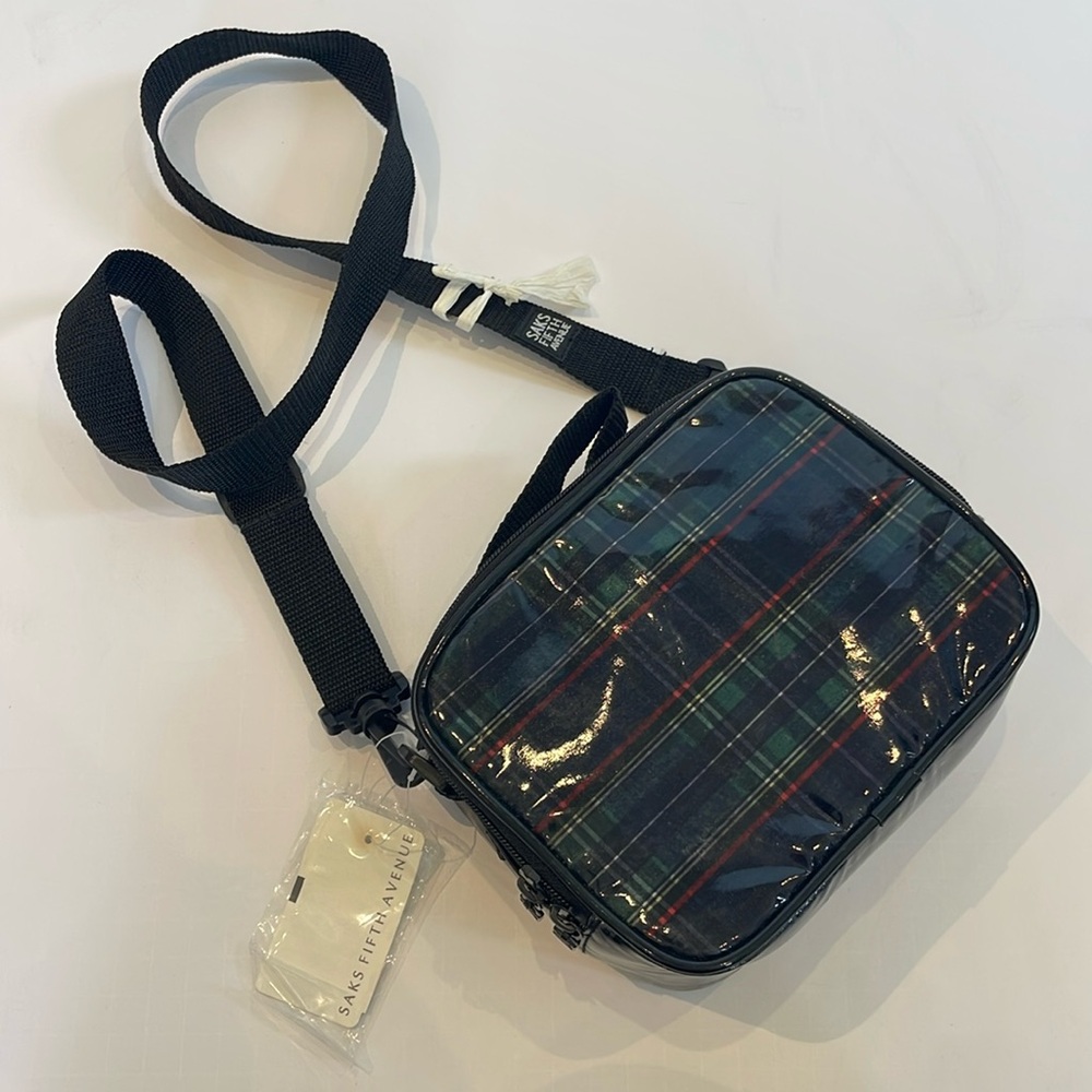 Saks Fifth Avenue Plaid Crossbody Bag Green/Blue/Red NWT